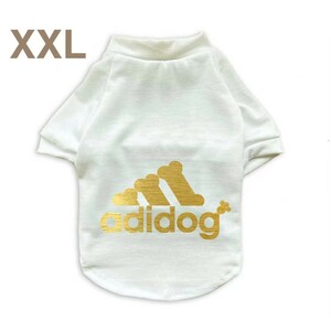 ☆新品☆adidog アディドッグTシャツXXLサイズ新作白犬服ペット服人気おしゃれゴールド！！