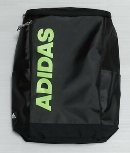 ☆adidas.com アディダス 大容量リュックサック約31Lスクエア ボックス型デイ バッグ パック軽量ザックPC収納ブラック黒ライム緑色カバン鞄