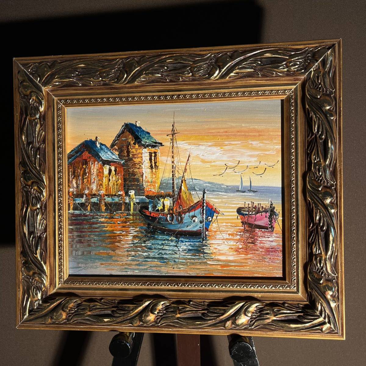 モール割引 ー級画家 風景油画 油彩 船 サイズ: 75cmX53cm 絵画 www