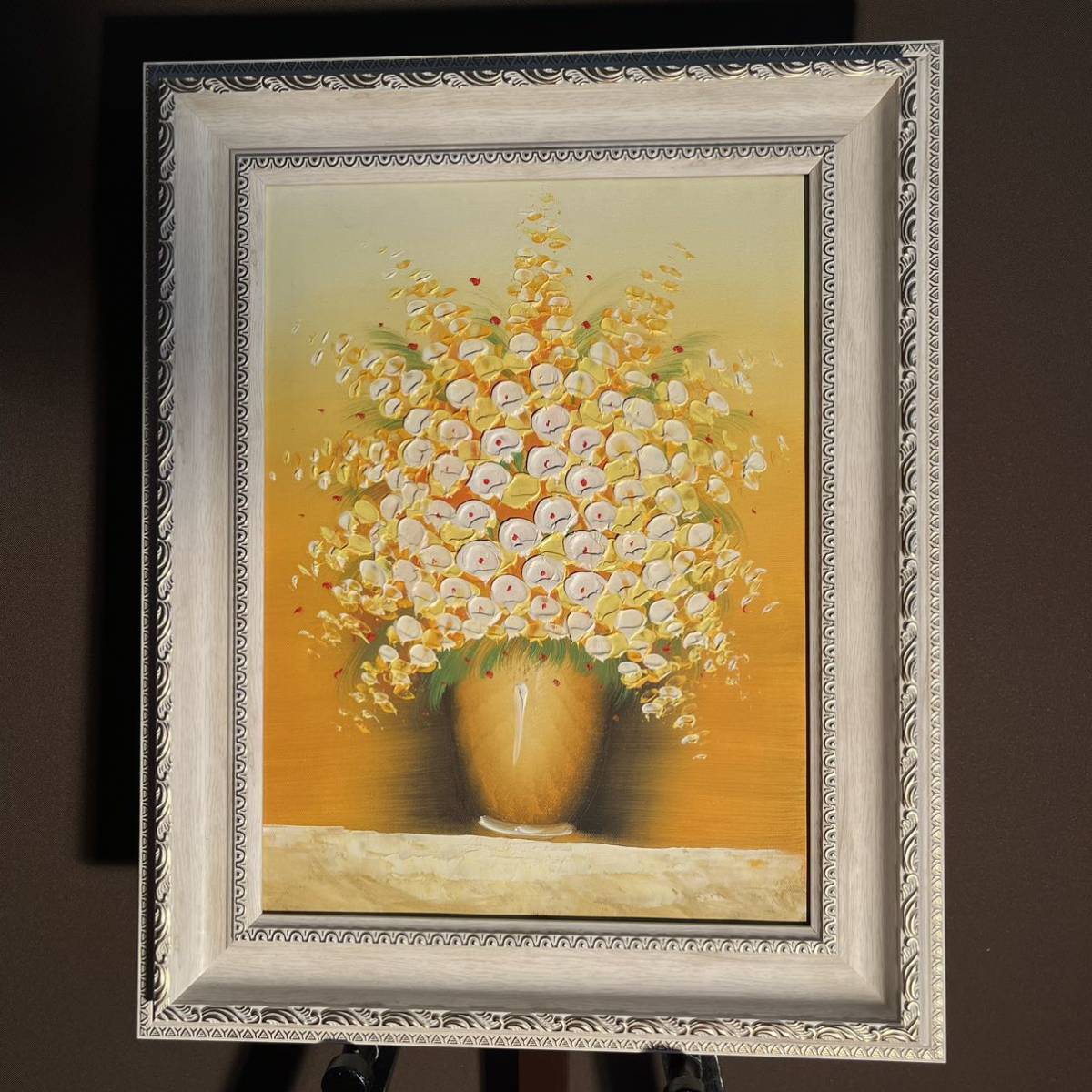 Hand-painted oil painting of flowers in a vase, framed, interior art, oil painting, Painting, Oil painting, Still life