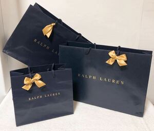 ラルフローレン「RALPH LAUREN」ショッパー 3枚組 (2522) 正規品 付属品 紙袋 ショップ袋 ブランド紙袋 ネイビー 折らずに配送 わけあり