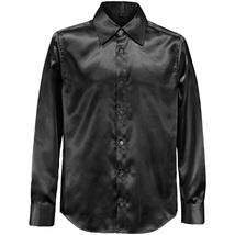 ネコポス可★141405-bk BLACK VARIA 光沢サテン 無地 スリム レギュラーカラードレスシャツ メンズ(サテンブラック黒) XL 衣装_画像7