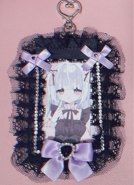 メイド風リボン チェキケース 薄紫トレカケース ホルダー量産型地雷系ハンドメイドロリータ病みかわいい推し活トレカデコ