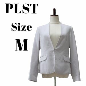 極美品 PLST プラステ ストレッチツイルカラーレスジャケット 19SS ノーカラージャケット