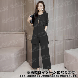 キッソス（ＫＩＳＳＯＳ） レディース セットアップ スーツ フォーマル ママ パンツスーツ ゆったりサイズ 3点セット (ブラック, Mサイズ)