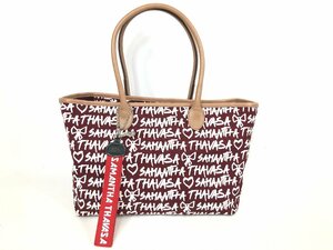 美品 SAMANTHA THABASA サマンサタバサ ハンドバッグ トートバッグ キャンバス タグチャーム付き ワインレッド F6-17