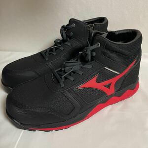 25cm安全靴 F1GA200309　MIZUNO ＡＬＭＩＧＨＴＹ ＺＷ４３Ｈ　ハイカットファスナータイプ　ブラック×レッド