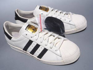 デッド!! US 10 1/2・28,5cm 新品!! 限定 15年製 adidas スーパースター80s VINTAGE DX 白ｘ黒 金ベロ 天然皮革レザー