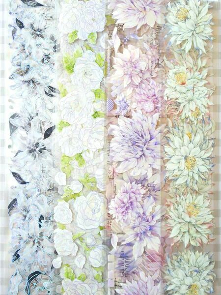 【切り売り】海外マステ 装飾マステ 白系花 ４種セット