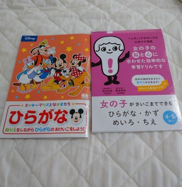 【新品】知育ドリル２冊 ひらがな ディズニー ぬりえ ミッキー 女の子 勉強