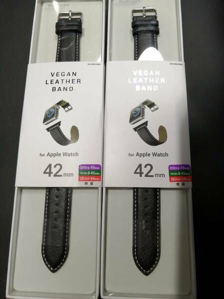 【2コ】エレコム Apple Watch series 5 42mm用 ソフトレザーバンド ブラック AW-42BDLRBBK 4953103358737