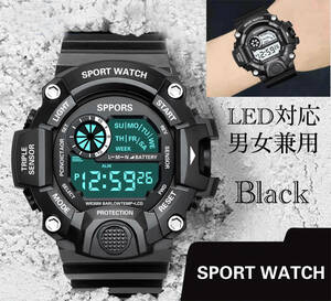 デジタル腕時計　スポーツ腕時計 腕時計 時計 デジタル式 LED デジタル 自転車 スポーツ アウトドア キャンプ ランニング ブラック