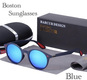 サングラス グラサン　ボストン メガネ 伊達メガネ UV400 紫外線カット 日焼け対策 男女兼用 メンズ　レディース　ツートン　ブルー　