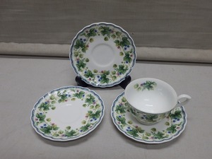 ●花柄 Natural Scene FINE CHINA B.M. NETWORK カップ1客&ソーサー3枚●コーヒー ティー カップ＆ソーサー