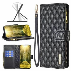 iPhone 14 plus leather case iPhone 14 plus quilting case iPhone14 plus cover notebook type card storage . purse attaching black 