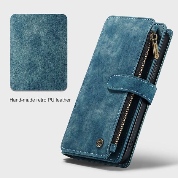 iPhone 13 レザーケース アイフォン13 ケース 手帳型 ファスナー付き カード収納 財布型 blue