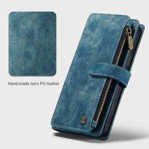 iPhone 13 Pro max leather case iPhone 13 Pro Max case notebook type card storage fastener attaching purse type blue