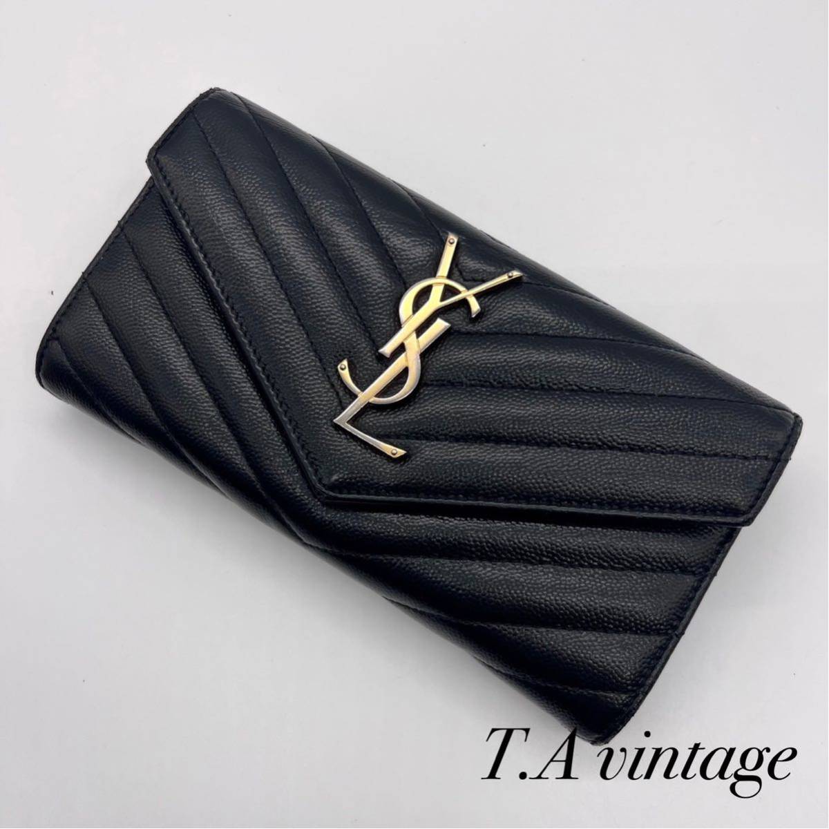 サンローラン パリ YSL Vステッチ 長財布 ブラックSAINT LAURENT