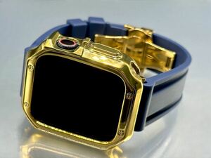  темно-синий & Gold Apple часы частота резиновая лента Apple Watch покрытие кейс мужской женский 38mm40mm41mm42mm44mm45mm