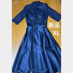 レディース フォーマル パーティー カラー ドレス ウェディング ブルー ネイビー XL 大きいサイズ