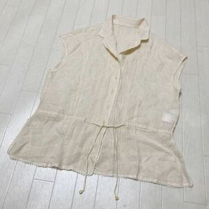 3527☆ LEILIAN レリアン トップス ノースリーブシャツ カジュアルシャツ レディース 日本製 13+ ベージュ