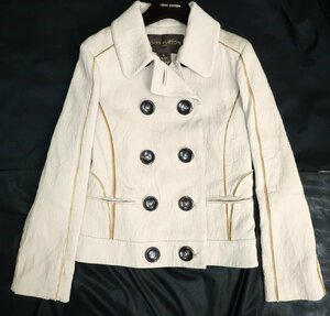  lining monogram pattern!teka button double breast beautiful goods Vuitton total reverse side silk jacket beige blouson 34 lady's 