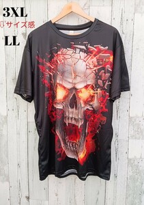 即決 新品 半袖 Tシャツ メンズ ブラック 3XL 4L スカル ドクロ 夏 サマー オシャレ カッコイイ 両面プリント 派手シャツ 