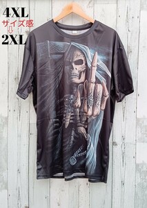 即決 新品 半袖 Tシャツ メンズ ブラック 4XL 5L スカル ドクロ 夏 サマー オシャレ お洒落 カッコイイ 両面プリント ド派手 