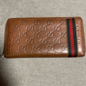 GUCCI長財布　グッチ　GUCCI 財布　ラウンドファスナー　長財布　シマレザー　シェリーライン