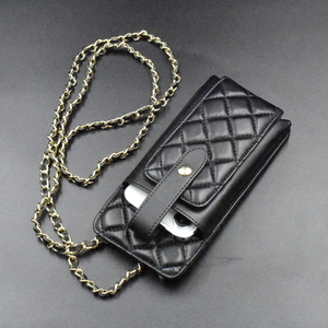  smartphone pochette pouch original leather quilting . purse mobile Mini purse diagonal ..BK