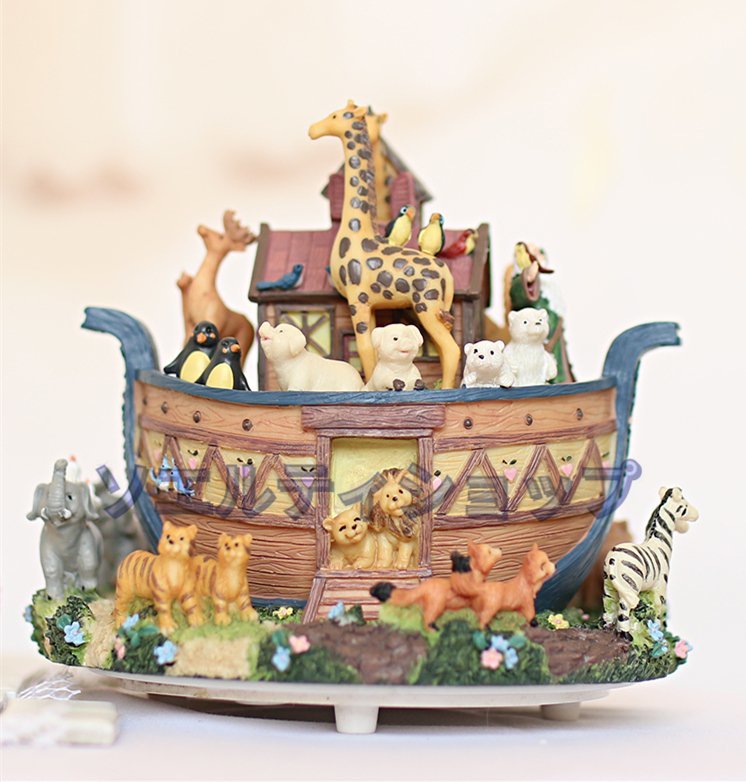 Mignon Zoo Pirate bateau rotatif boîte à musique horloge ton agréable résine Figurine chambre intérieur peint à la main fabriqué à la main, meubles, intérieur, Accessoires intérieurs, Boîte à musique