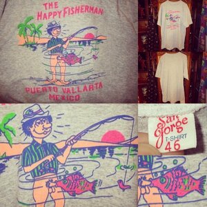 80’S★THE HAPPY FISHERMAN★Tシャツ★XL★ビンテージ★霜降りグレー★ジョーク★魚釣り★フィッシング★エロ★ギャグ★USA古着★セクシー