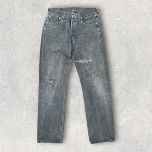 【レア】 00s Levi's 501 リーバイス501 USA製 後染め ブラック デニム ヴィンテージ ジーンズ ストレートデニムパンツ クラッシュデニム