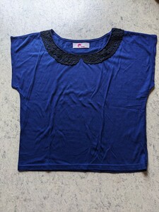 イーハイフン★可愛い黒レース 襟付Tシャツ★激安★お買得