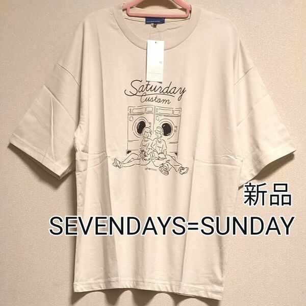 [お値下げ]新品タグ付き / SEVENDAYS=SUNDAY / 前後絵柄付き半袖Tシャツ アイボリー / Mサイズ