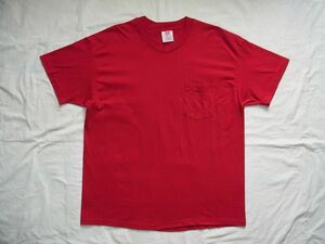 ☆美品・未着用☆ 90s USA製 ビンテージ Hanes ヘインズ 綿100% 無地 ポケット Tシャツ sizeL バーガンディ ☆古着 デッドストック 80s OLD