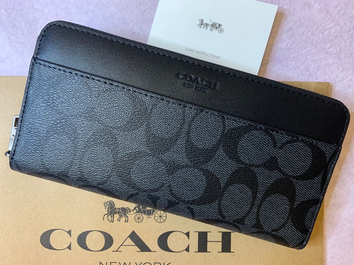 COACH コーチ 長財布 ネイビーオレンジグレー 新品 アウトレット