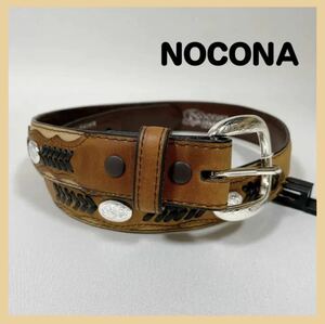 新品NOCONA ノコナ ウエスタンベルト コンチョ レザーベルト ブラウン ウエスタンブーツ老舗 革ベルト バックル取外し 玉FL2117a