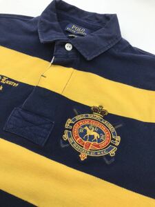 POLO Ralph Lauren半袖 ポロ ラルフローレン CUSTOM FIT ボーダー ポロシャツ S ネイビー×イエロー 刺繍 +ワッペン