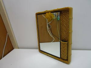 M260★古い壁掛け鏡ミラー 竹編み模様 古民具古道具ビンテージレトロ★アンティーク品