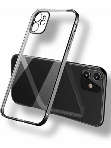 K-65 iPhone12 /ケースクリア 薄型TPU 耐衝撃認証 ソフトケース レンズ保護 超透明 黄変防止 メタリックバンパ (iPhone12, ブラック)