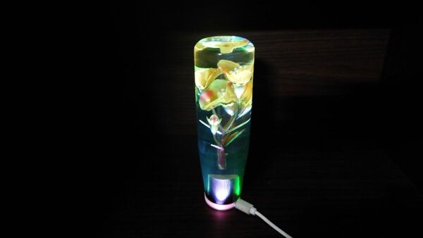 水中花シフトノブLEDイルミネーション15センチイエロー デコトラ 軽トラ ドリフト 旧車 街道レーサー シフトノブ延長