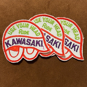 70s KAWASAKI Vintage badge that time thing genuine article Kawasaki motocross domestic production old car Vintage embroidery patch dead stock USE YOUR HEAD RIDE