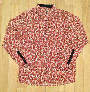 〜5/7◆ 新品「Strike」総柄 リネン調コットン生地 長袖シャツ Red×ペイズリー SIZE:L Slim-Fit ペルー製