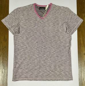 8.5@ 新品「RA-RE RAG RECYCLE RAG RESTYLE」ラーレ Vネック ボーダー柄 バックプリント Tシャツ Pink SIZE:L