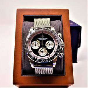 新品・パガーニデザインPD-1676・メンズ・セイコー製VK63クロノグラフクオーツ式腕時計 ・オマージュウオッチ・メッシュストラップベルト 