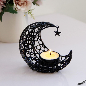 [ stylish moon design ] candle holder month type Northern Europe manner antique interior low sok establish feeling of luxury retro black 
