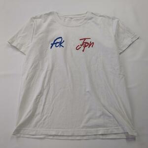 福岡ジャパン半袖Tシャツ胸元ロゴ青白赤　FukuokaJpn メンズL白　 a6