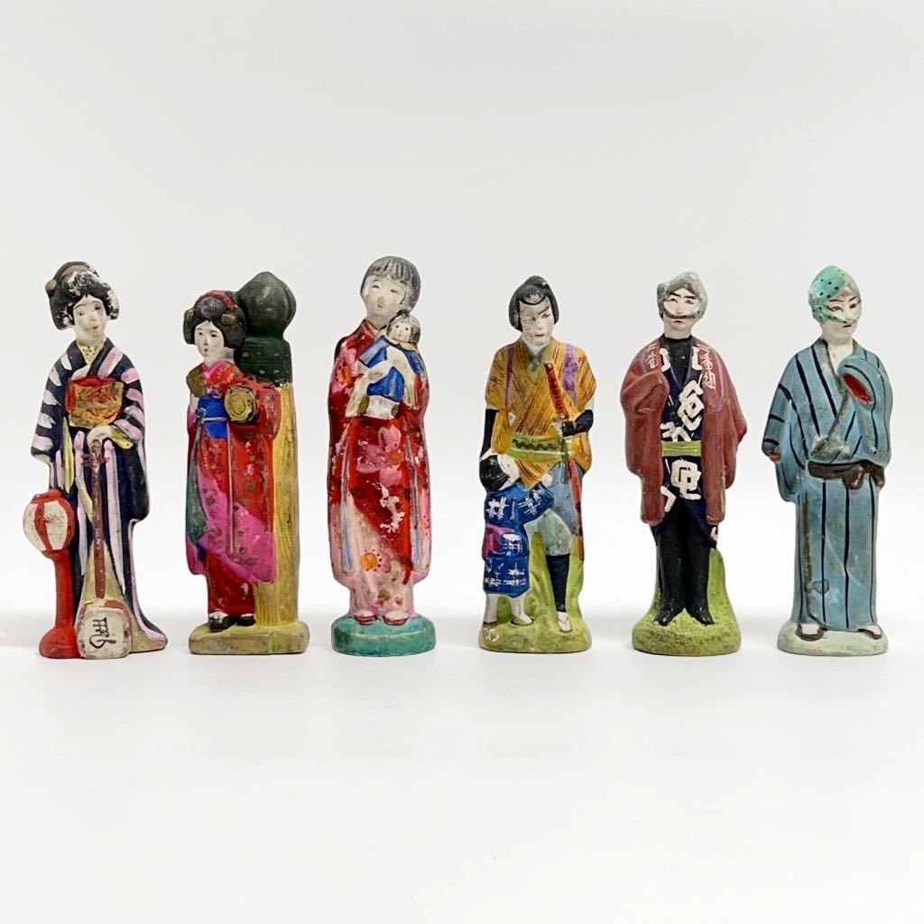希少!☆射的人形 6体セット 磁器人形 陶器人形 時代物 郷土玩具 役者