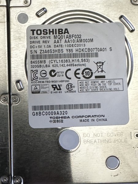 岐阜発送」「F76」TOSHIBA MQ01ABF032 HDD 320GB 2個セット2.5インチ